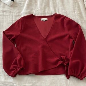 Madewell Red Wrap Blouse with Tie Detail